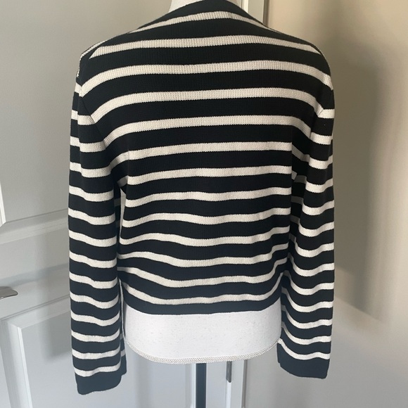 J Crew Emilie Patch Pocket Sweater Lady Jacket in Black Stripe M - Picture 4 of 6